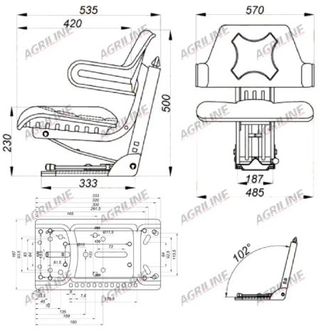 Agriline Ford 10 Series Wraparound Mechanical Tractor Seat Blue