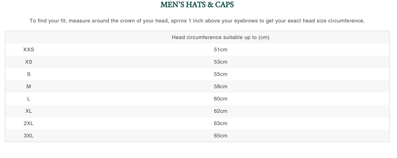 Alan Paine Men's Caps - Size Guide