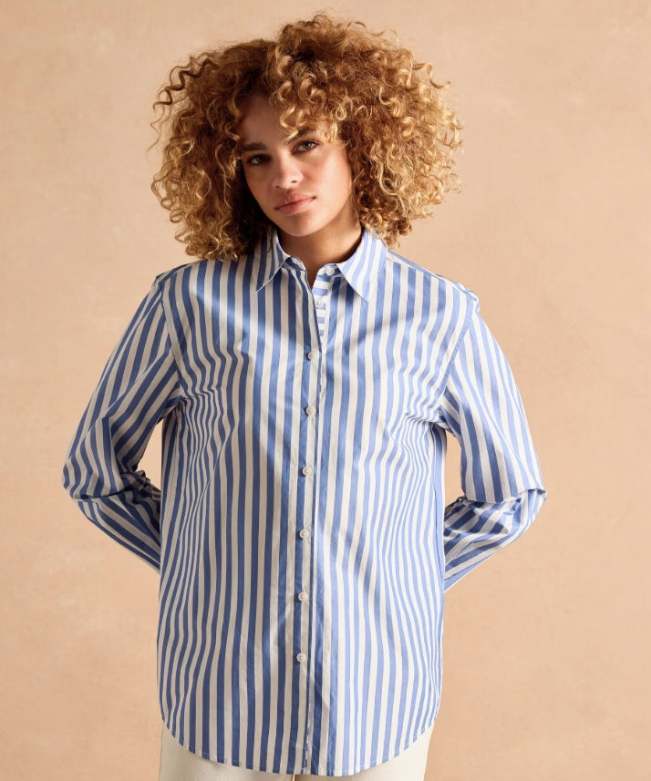 Joules Amilla Blue & White Stripe Longline Relaxed Fit Shirt