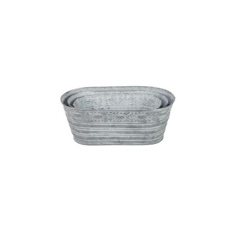 Ascalon Galvanised Oval Pattern Planters (Set of 3) 2