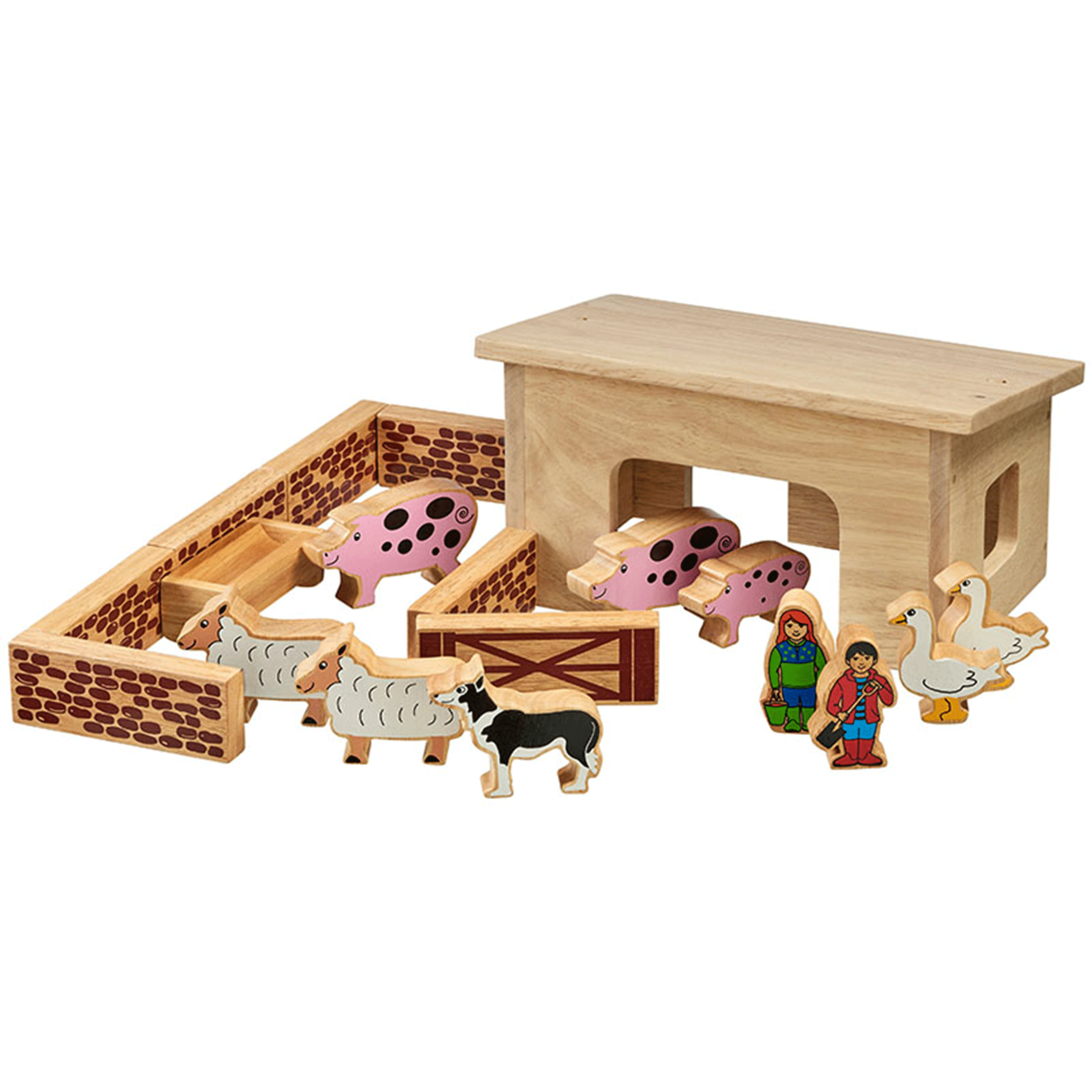 Lanka Kade Wooden Pig & Sheep Barn Playset with Colourful Characters