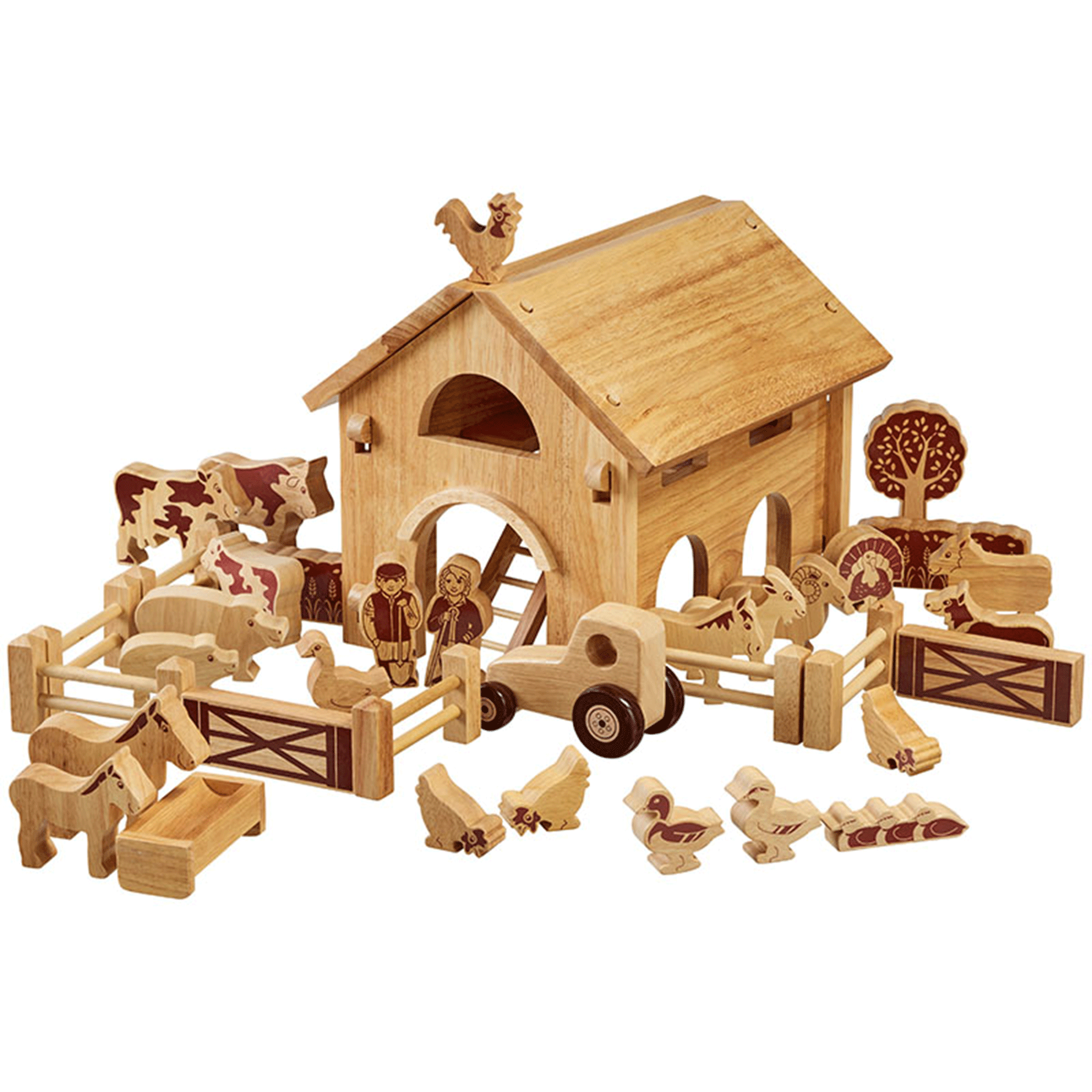 Lanka Kade Deluxe Wooden Farm Barn Playset with Natural Wood Characters
