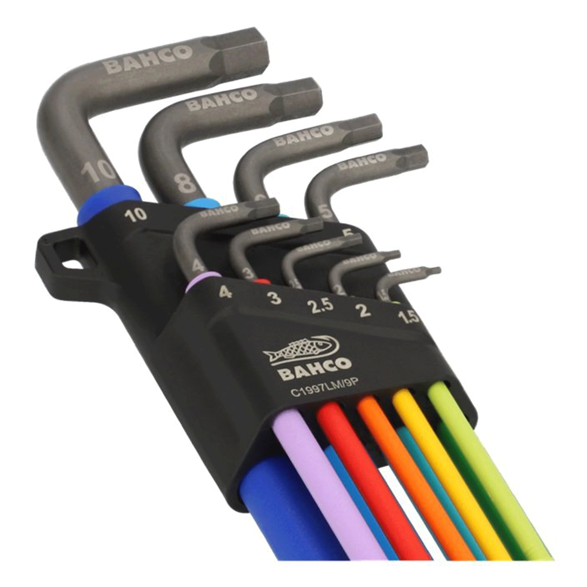 Bahco 9 Piece Metric Long Ball End Coloured Allen Key Set 1.5–10mm