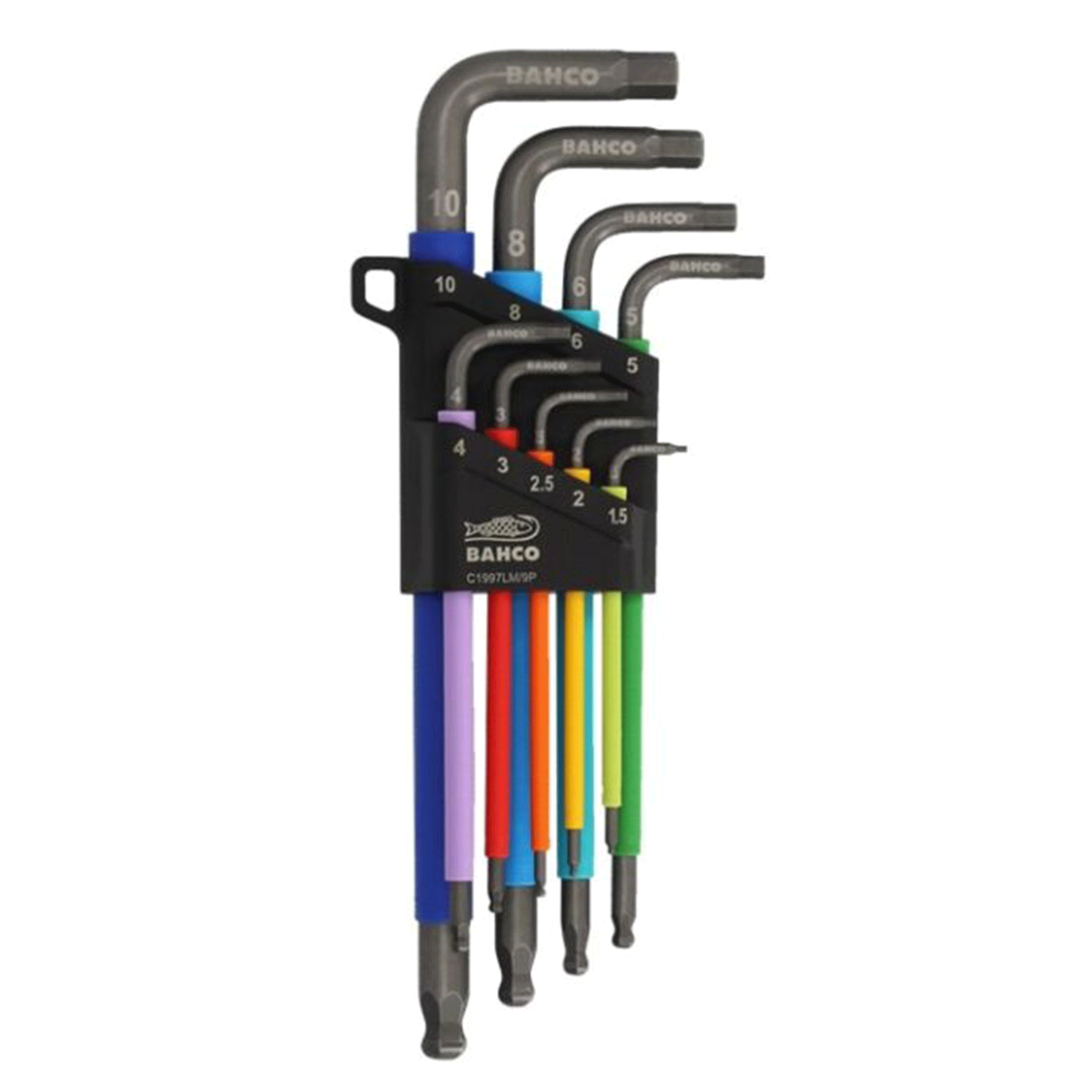 Bahco 9 Piece Metric Long Ball End Coloured Allen Key Set 1.5–10mm