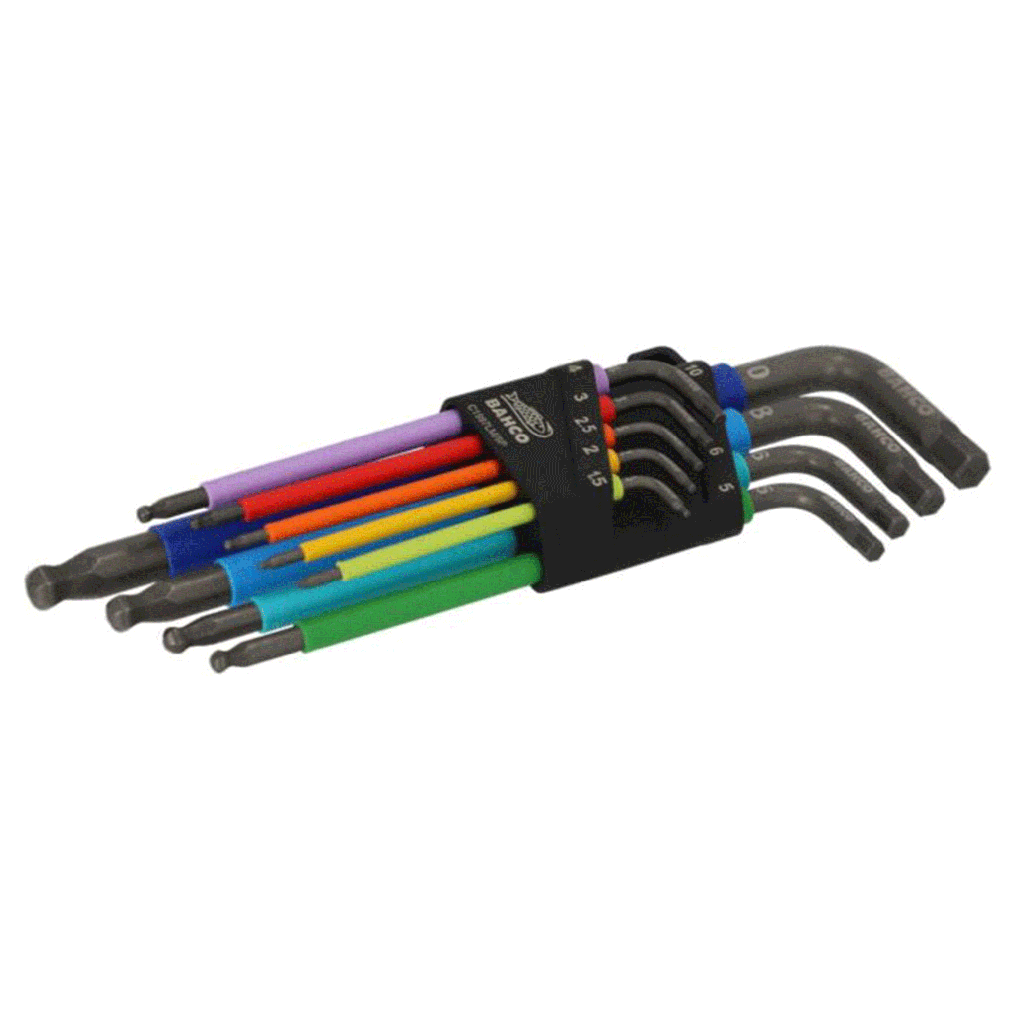 Bahco 9 Piece Metric Long Ball End Coloured Allen Key Set 1.5–10mm