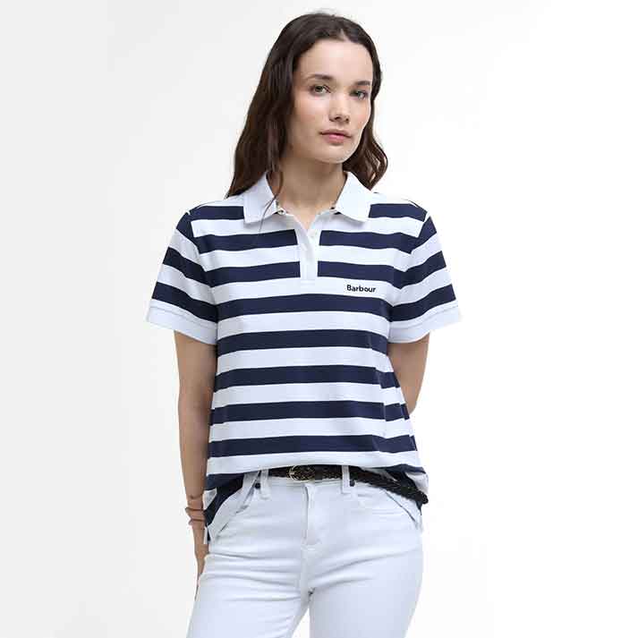 Barbour Ashbourne Ladies Striped Polo Shirt Navy Stripe