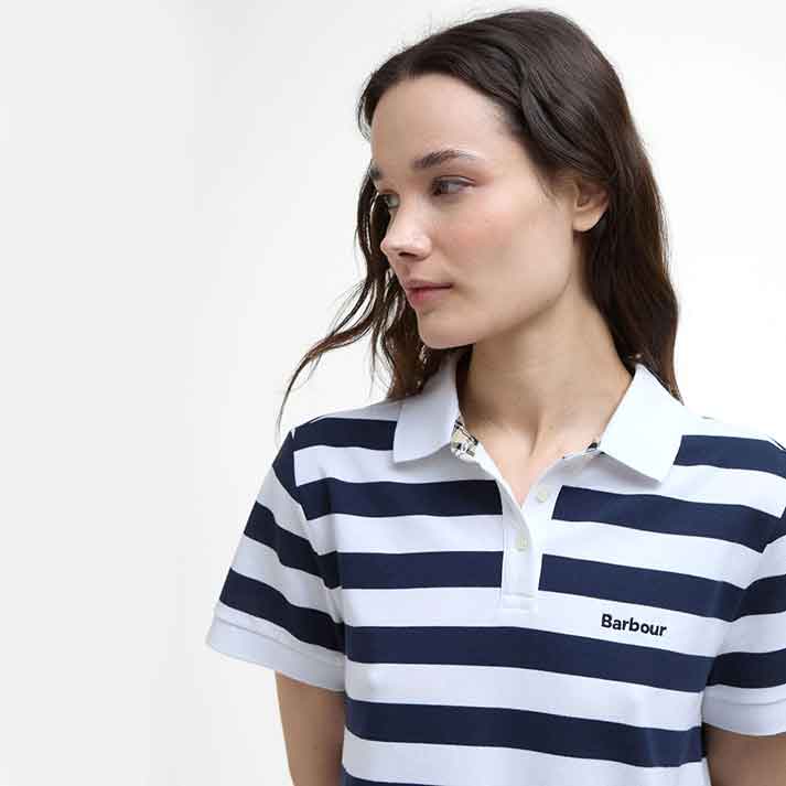 Barbour Ashbourne Ladies Striped Polo Shirt Navy Stripe