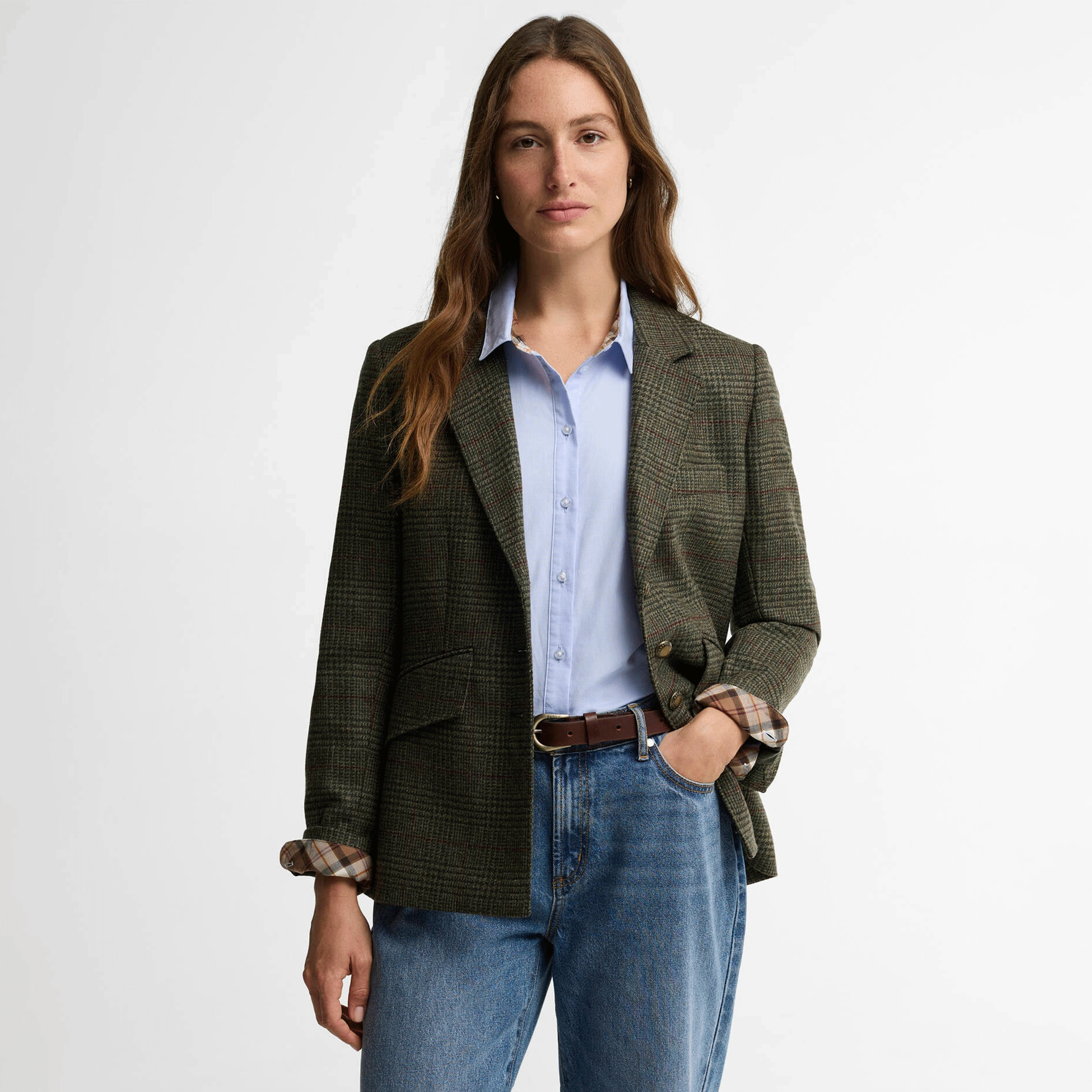 Barbour Browning Tailored Blazer Olive Prince of Wales Check