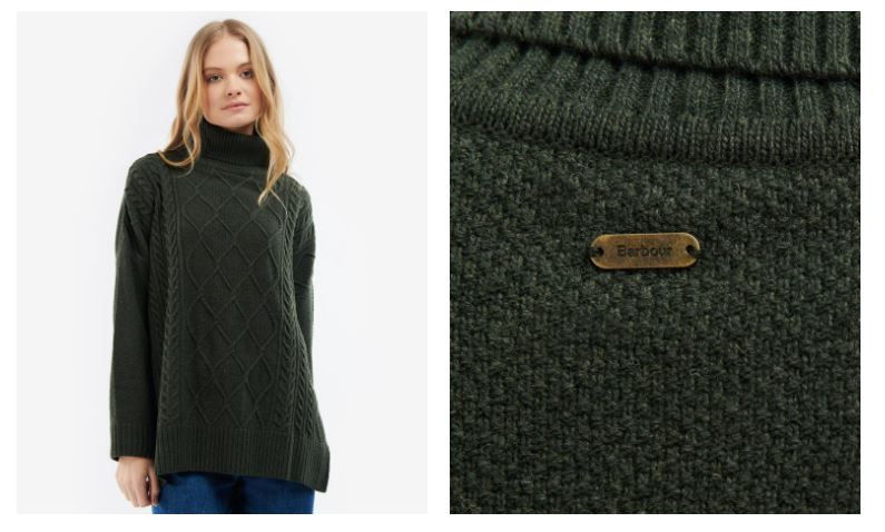 Barbour Burne Cape Knit Jumper Olive 3