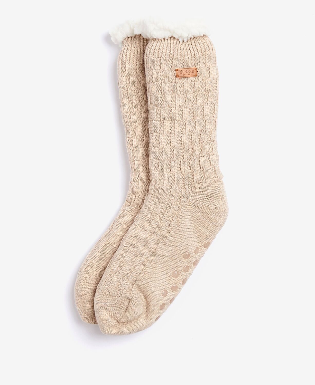 Barbour Cable Knit Knit Lounge Socks Oatmeal 1