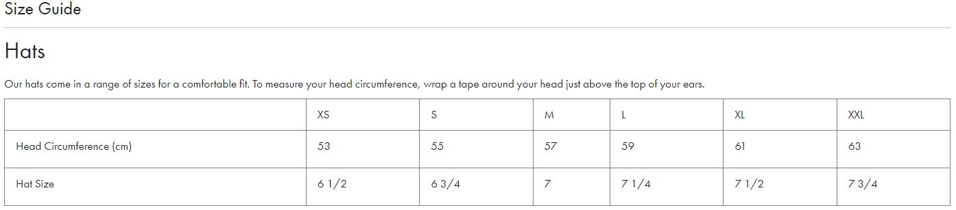 Barbour Cap-Hat Size Guide