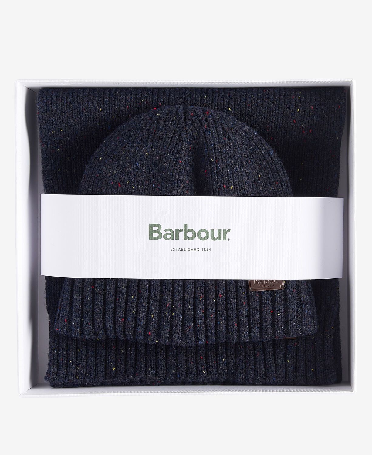 Barbour Carlton Fleck Beanie & Scarf Gift Set Navy 2