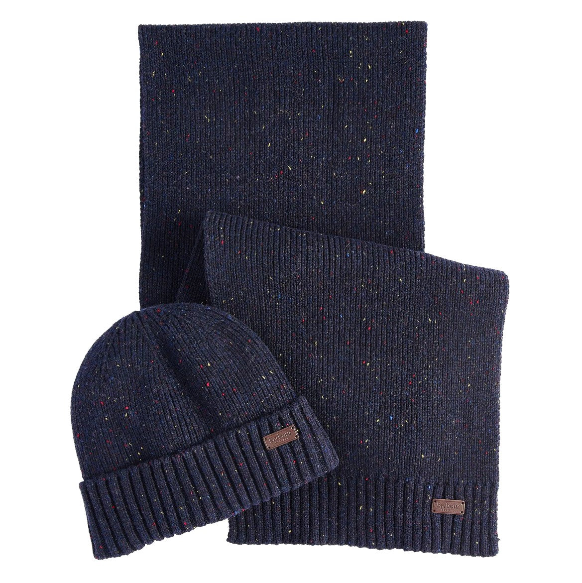 Barbour Carlton Fleck Beanie & Scarf Gift Set Navy 7