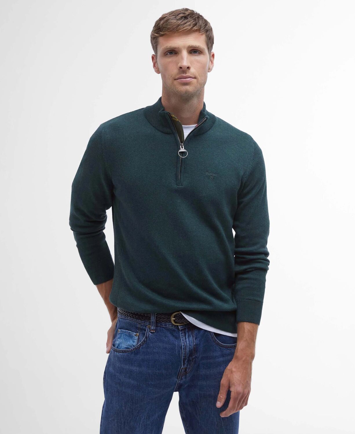 Barbour Cotton Half Zip Jumper Crew Neck Jumper Seaweed 4