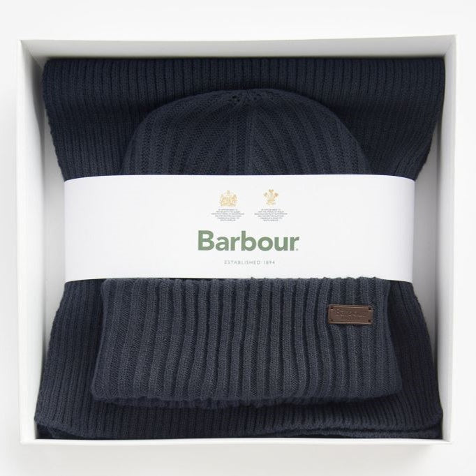 Barbour Crimdon Beanie & Scarf Gift Set Navy 7