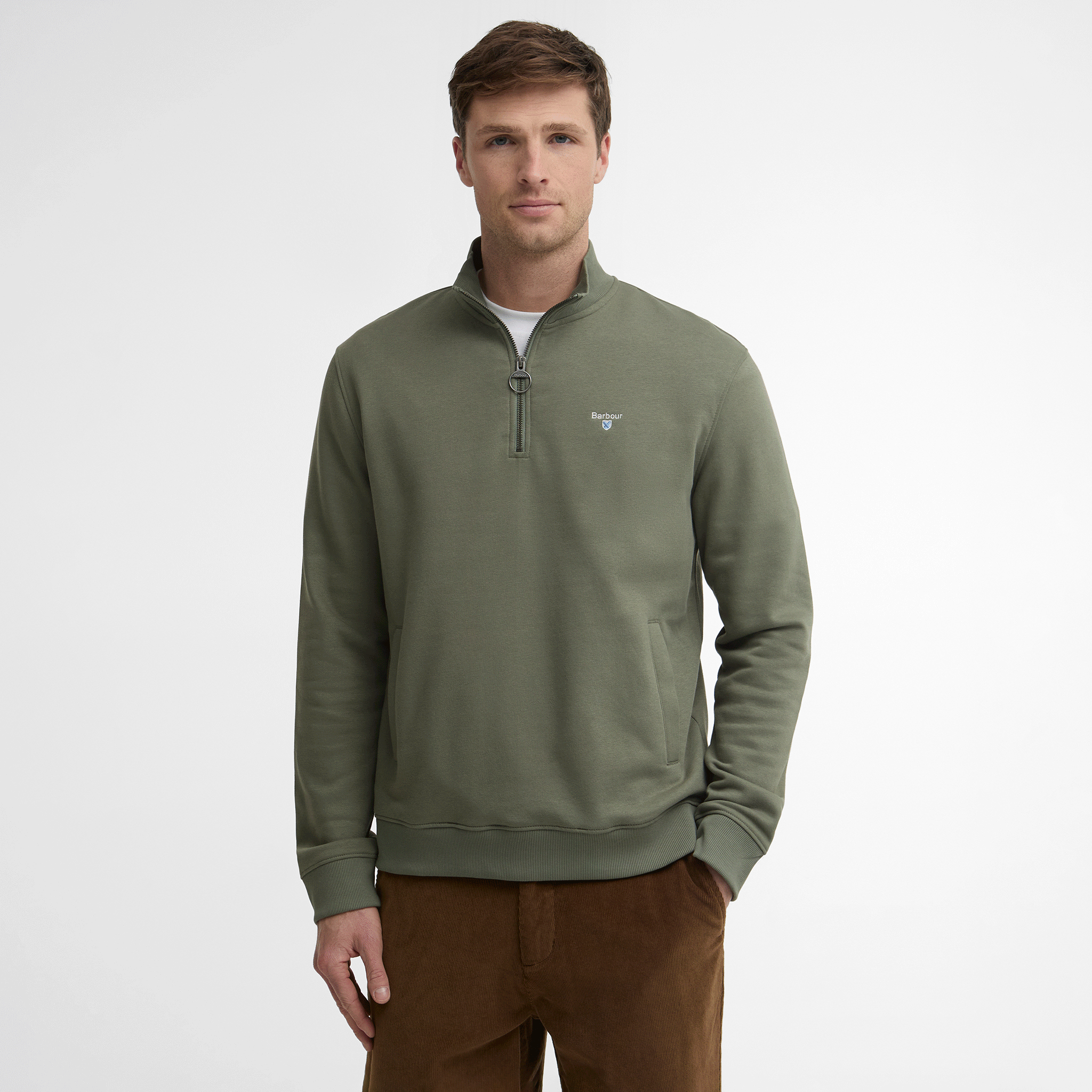 Barbour Desmond Half-Zip Sweatshirt Agave Green Mens