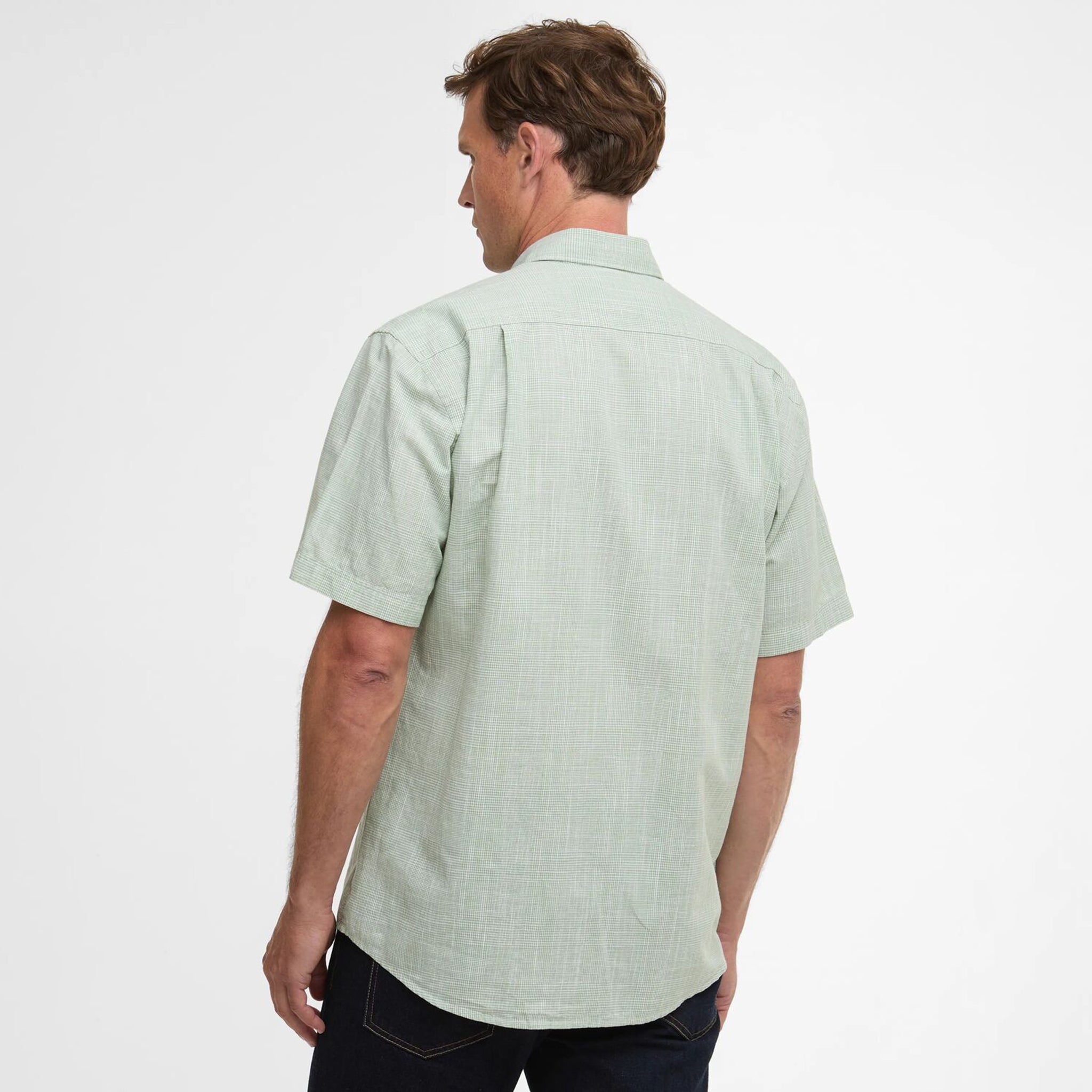 Barbour Fleming Men's Linen Blend Short Sleeved Shirt Loden Green