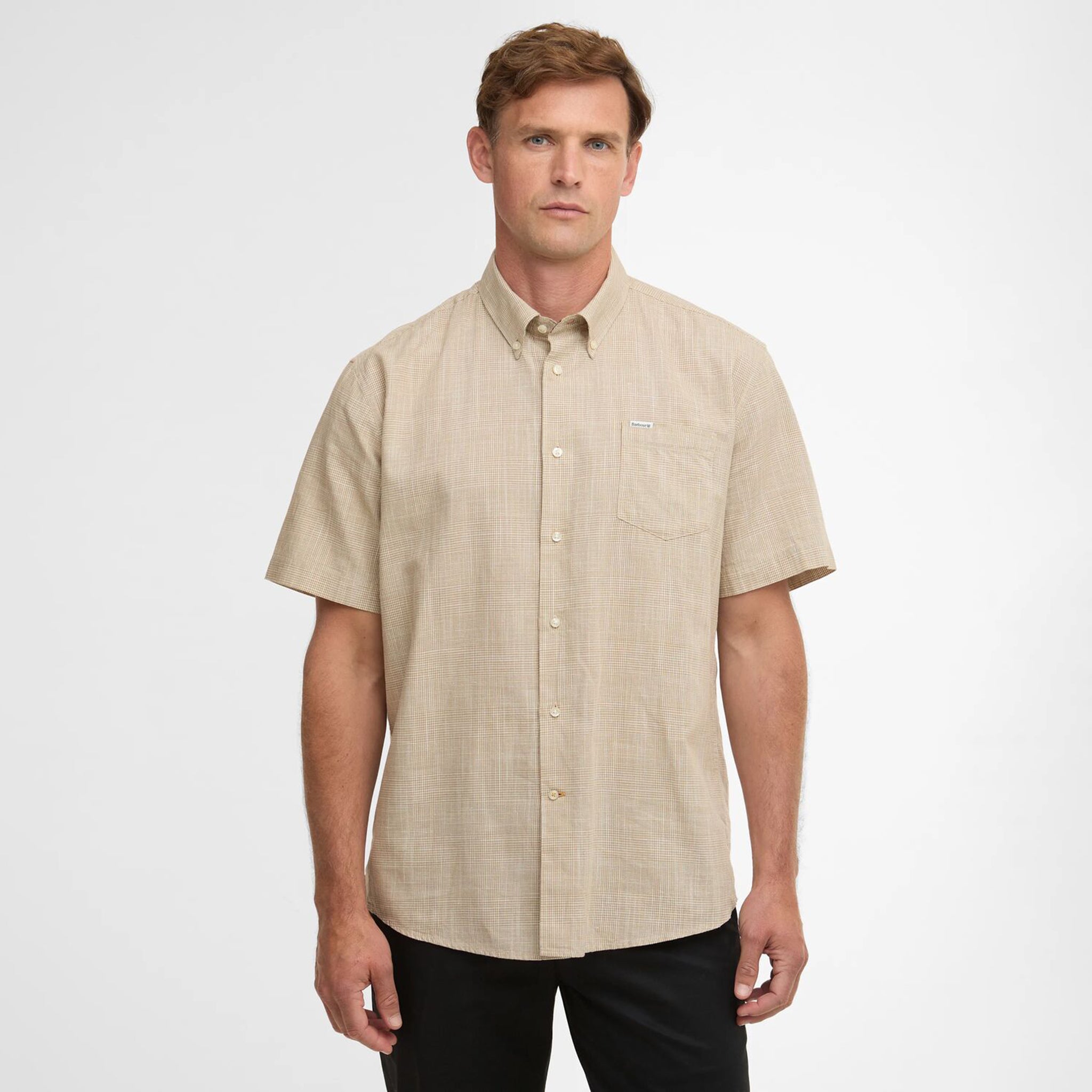 Barbour Fleming Men's Linen Blend Short Sleeved Shirt Stone