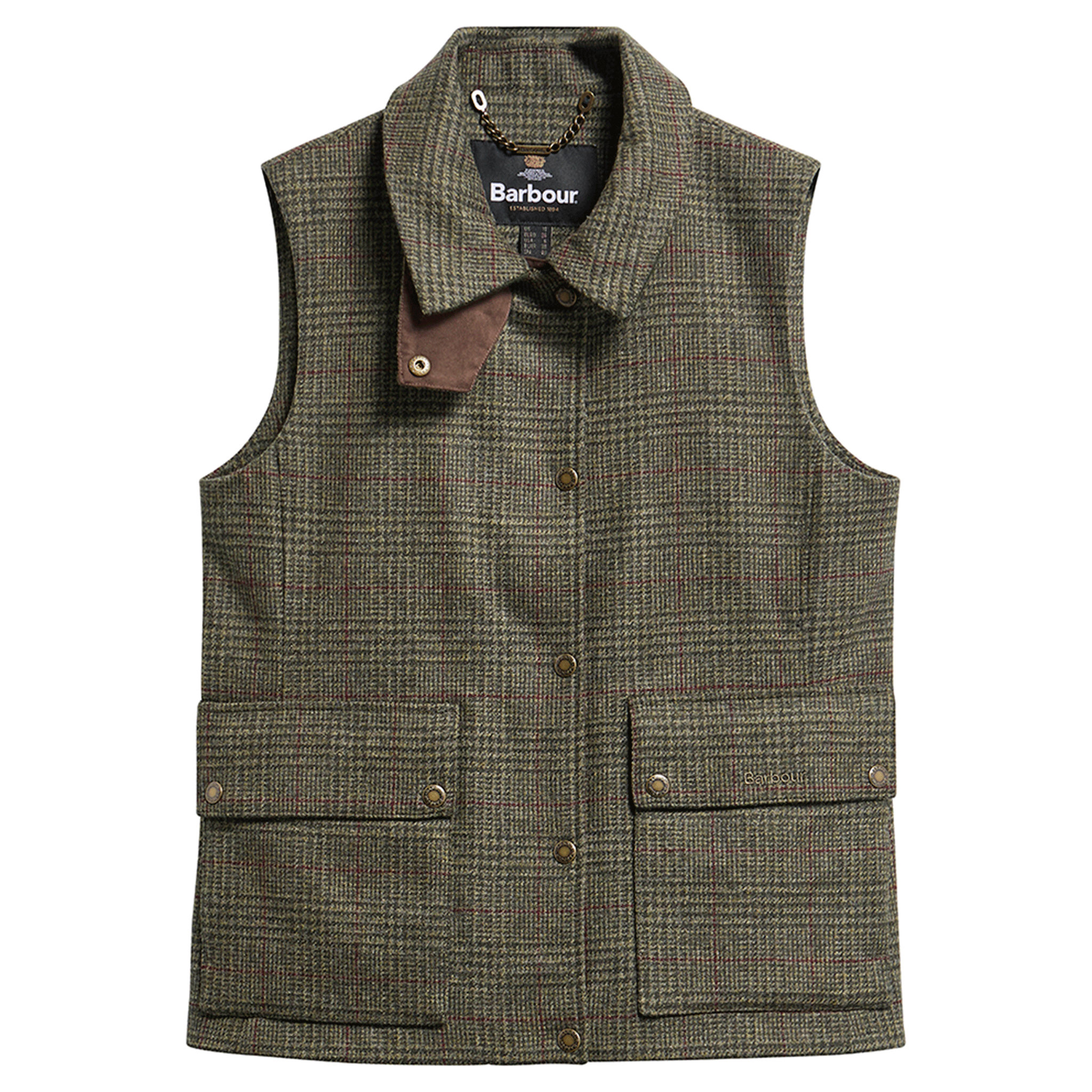 Barbour Joyce Wool Gilet Olive Prince of Wales Check Womens