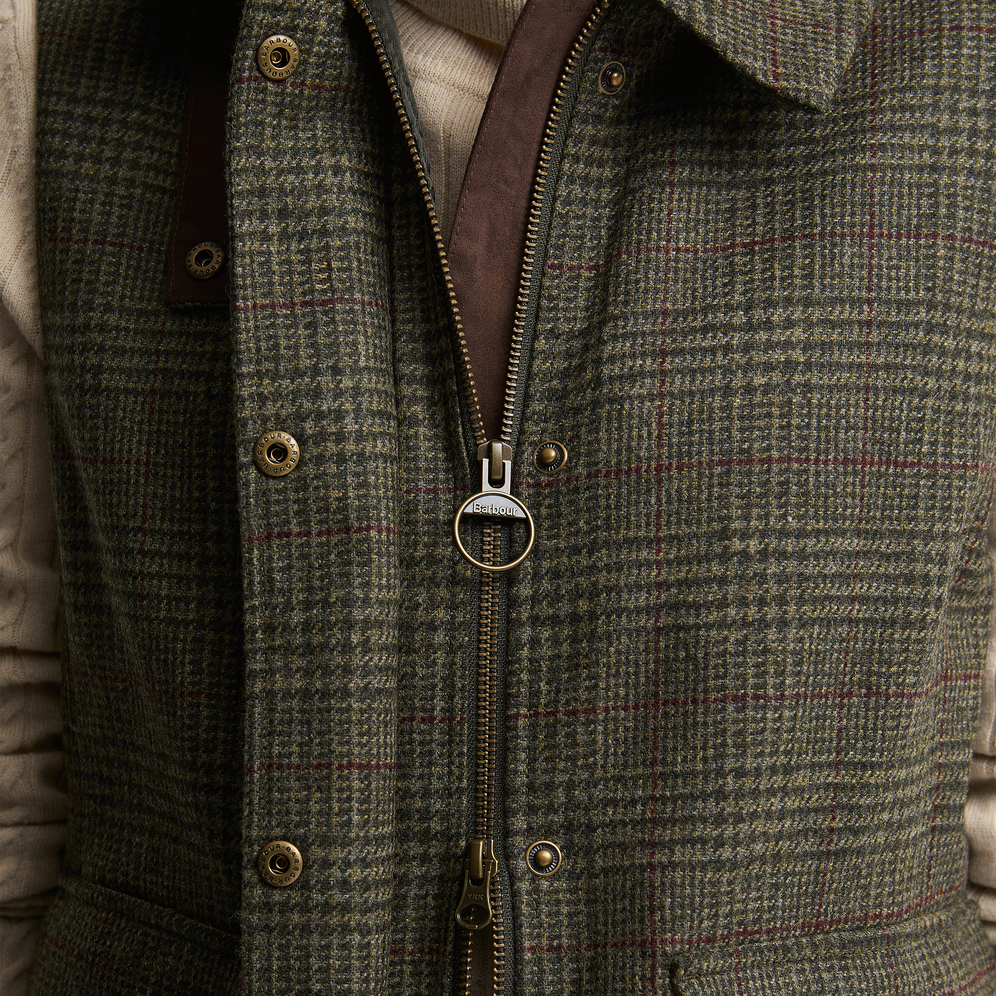 Barbour Joyce Wool Gilet Olive Prince of Wales Check Womens