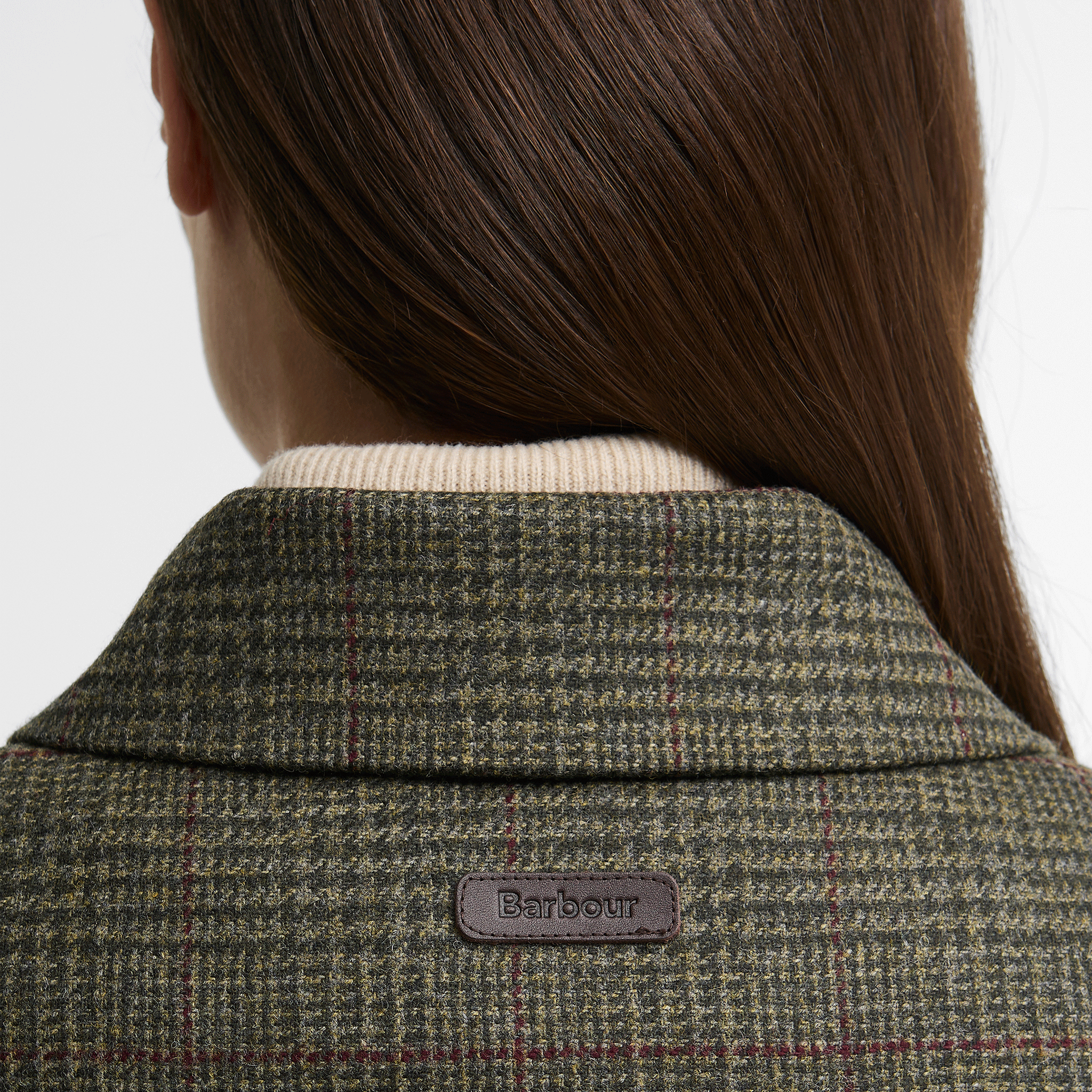 Barbour Joyce Wool Gilet Olive Prince of Wales Check Womens
