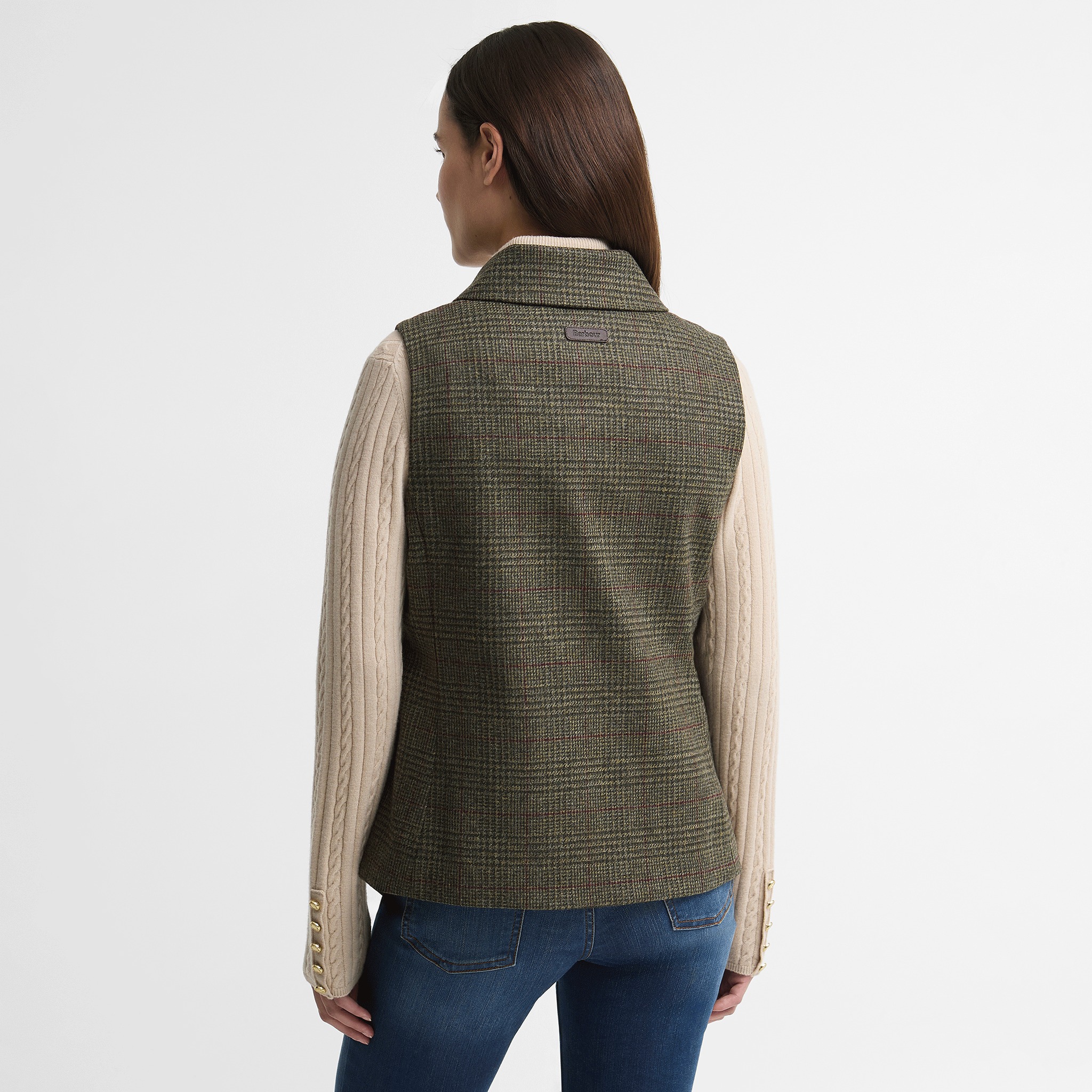 Barbour Joyce Wool Gilet Olive Prince of Wales Check Womens