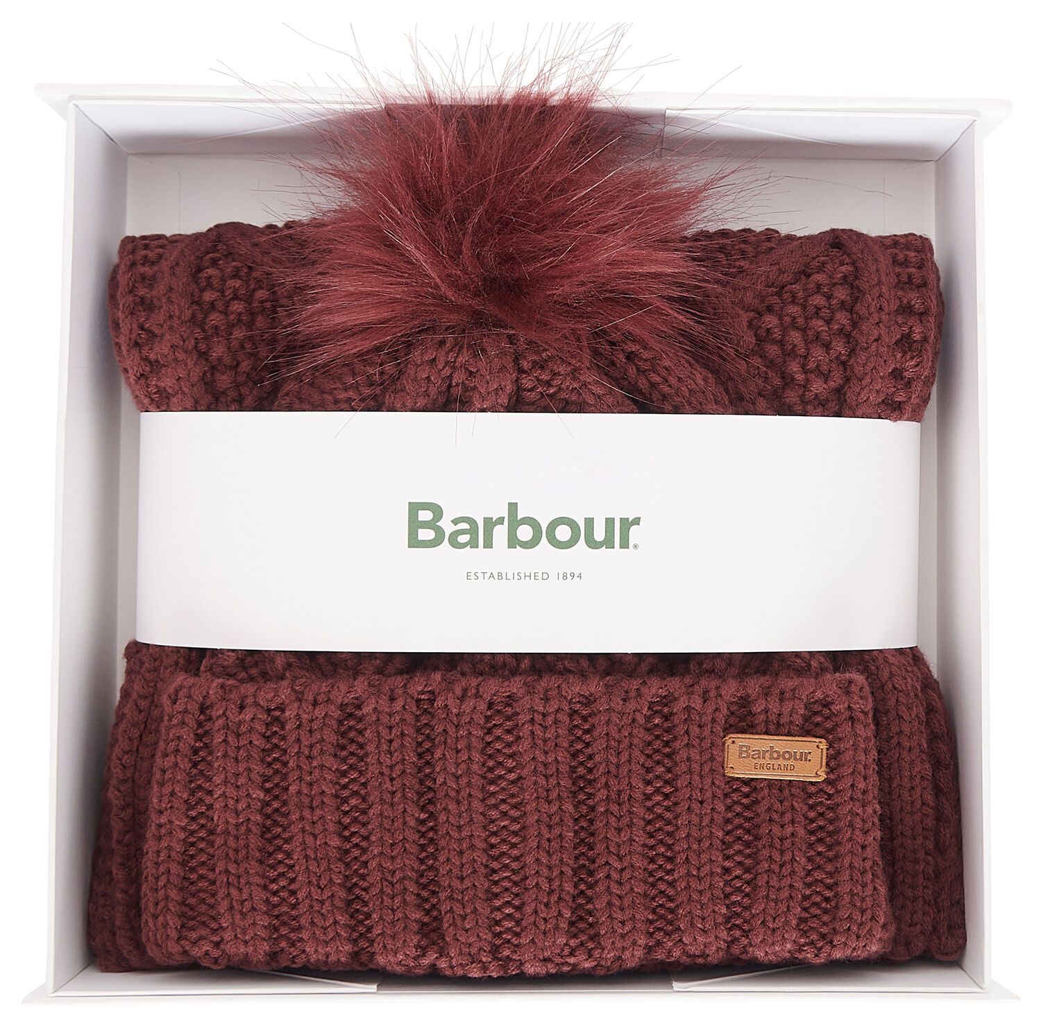 Barbour Ladies Ridley Beanie & Scarf Set Cabernet 1