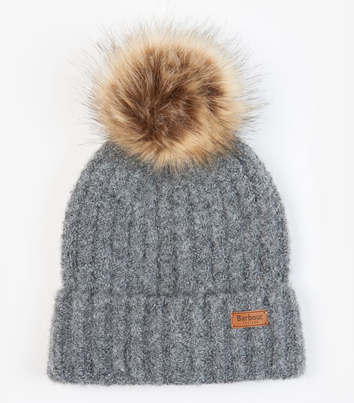 Barbour Ladies Saltburn Beanie & Tartan Scarf Set Grey Rose 4