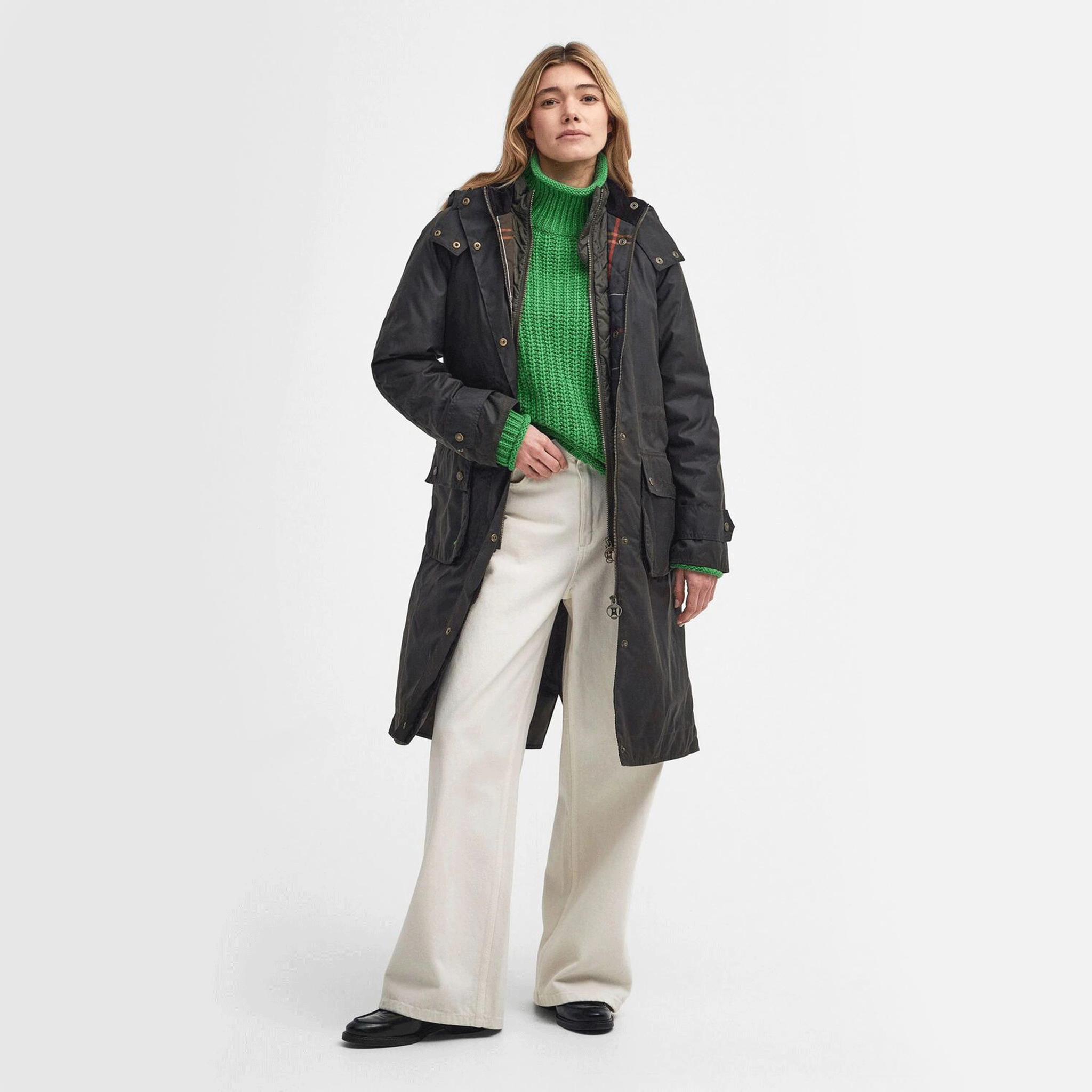 Barbour Long Cannich Women's Waxed Jacket Olive-Classic