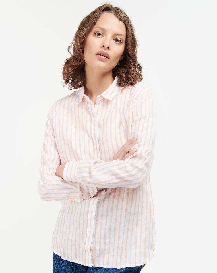 Barbour Marine Ladies Pure Linen Shirt Papaya 4