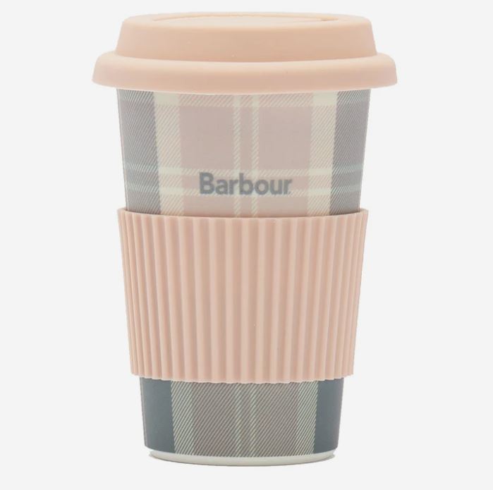 Barbour Pink-Grey Tartan Reusable Travel Mug 1
