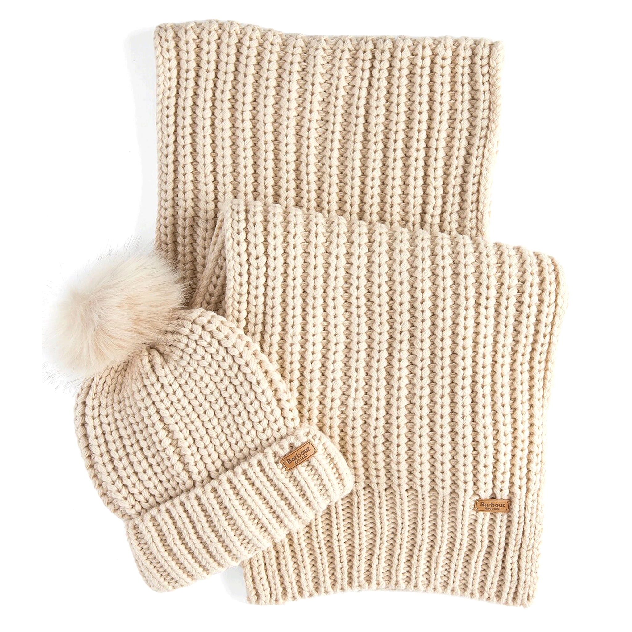 Barbour Saltburn Beanie & Tartan Scarf Gift Gardenia Tartan