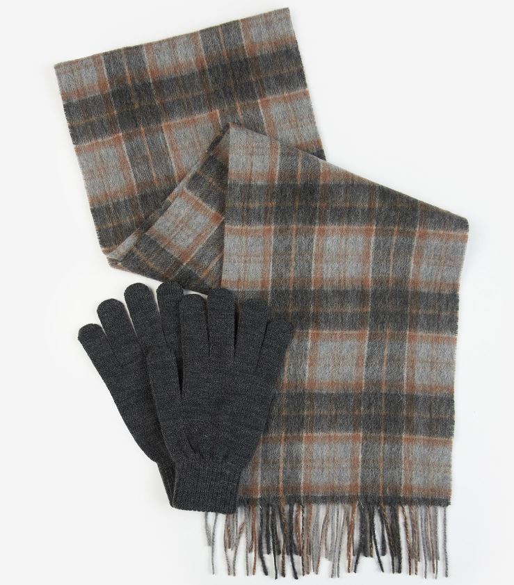 Barbour Scarf & Glove Gift Set Greystone 2