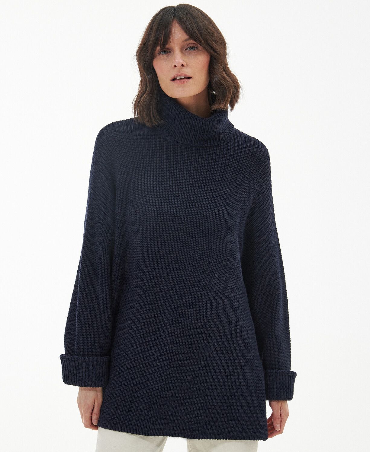 Barbour Stitch Roll Neck Knitted Cape Classic Navy 3