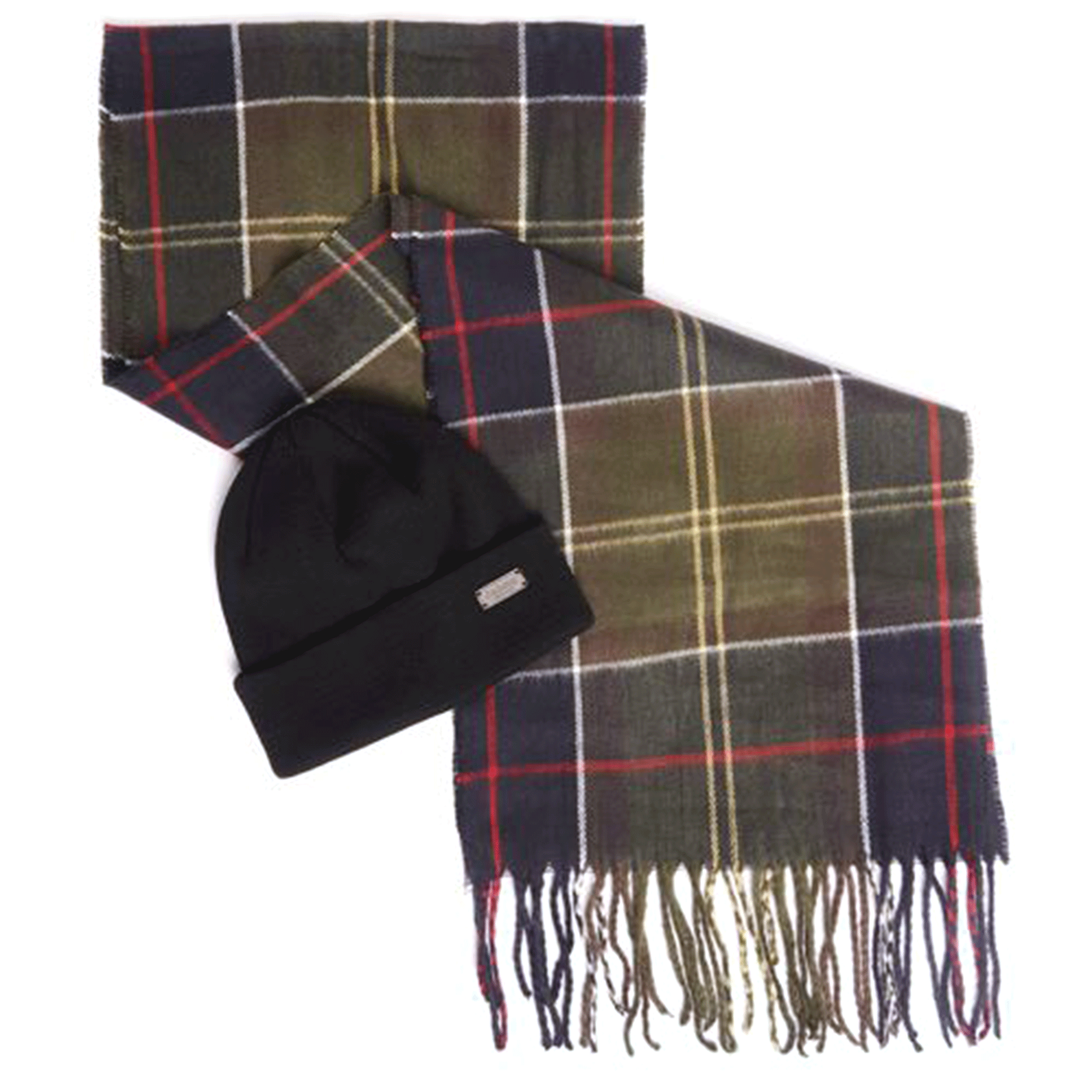 Barbour Swinton Beanie & Galingale Scarf Gift Set Classic Tartan