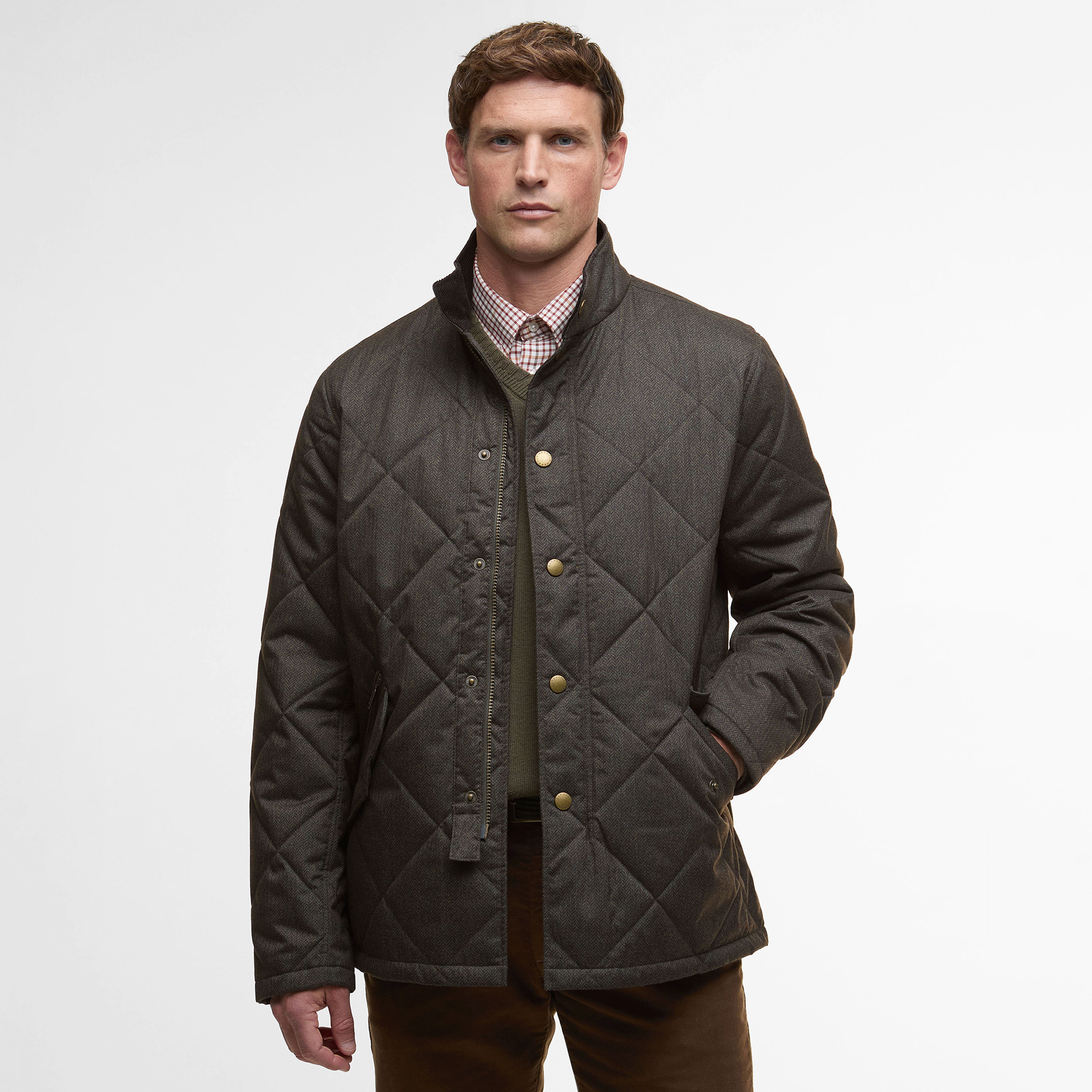 Barbour Winter Shoveler Quilted Jacket Dark Olive Mens
