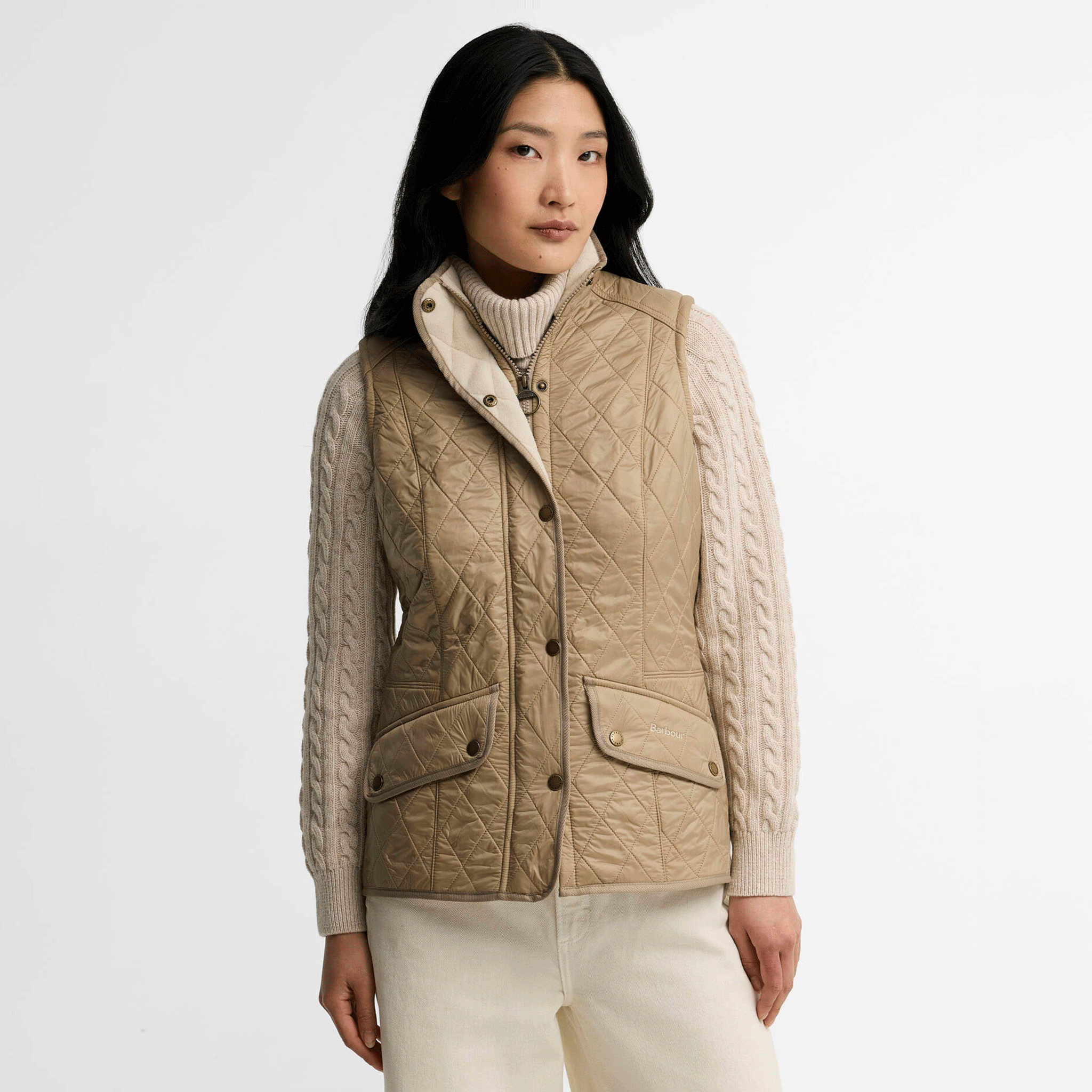 Barbour Women’s Cavalry Quilted Fleece-Lined Gilet Light Trench/Pearl