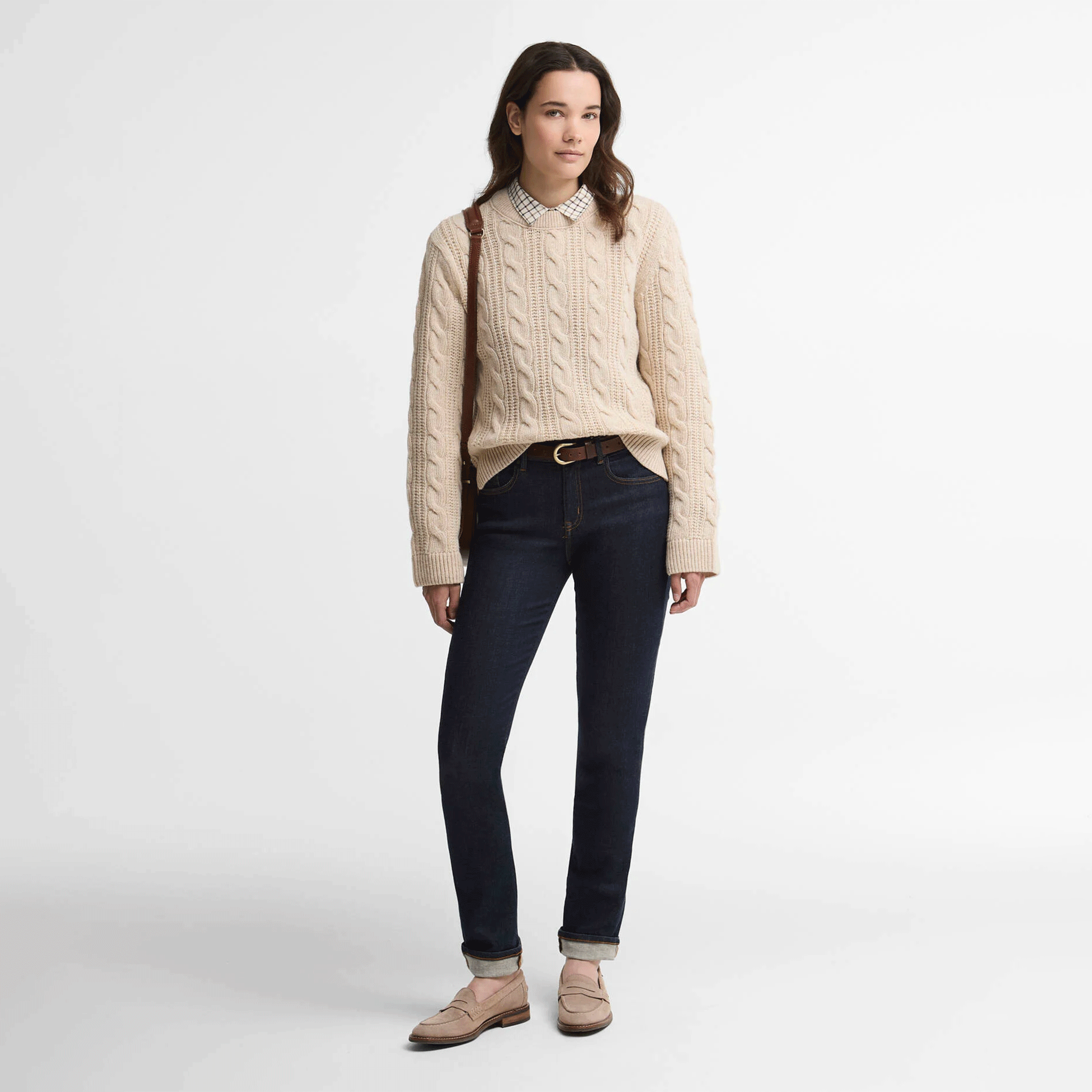 Barbour Women’s Joan Cropped Cable-Knit Wool Jumper Birch