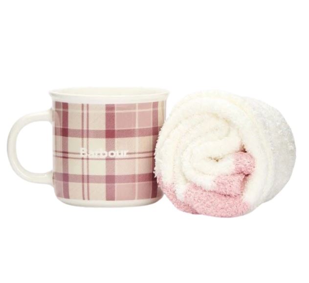 Barbour Women's Mug And Sock Gift Set Dewberry Tartan 1