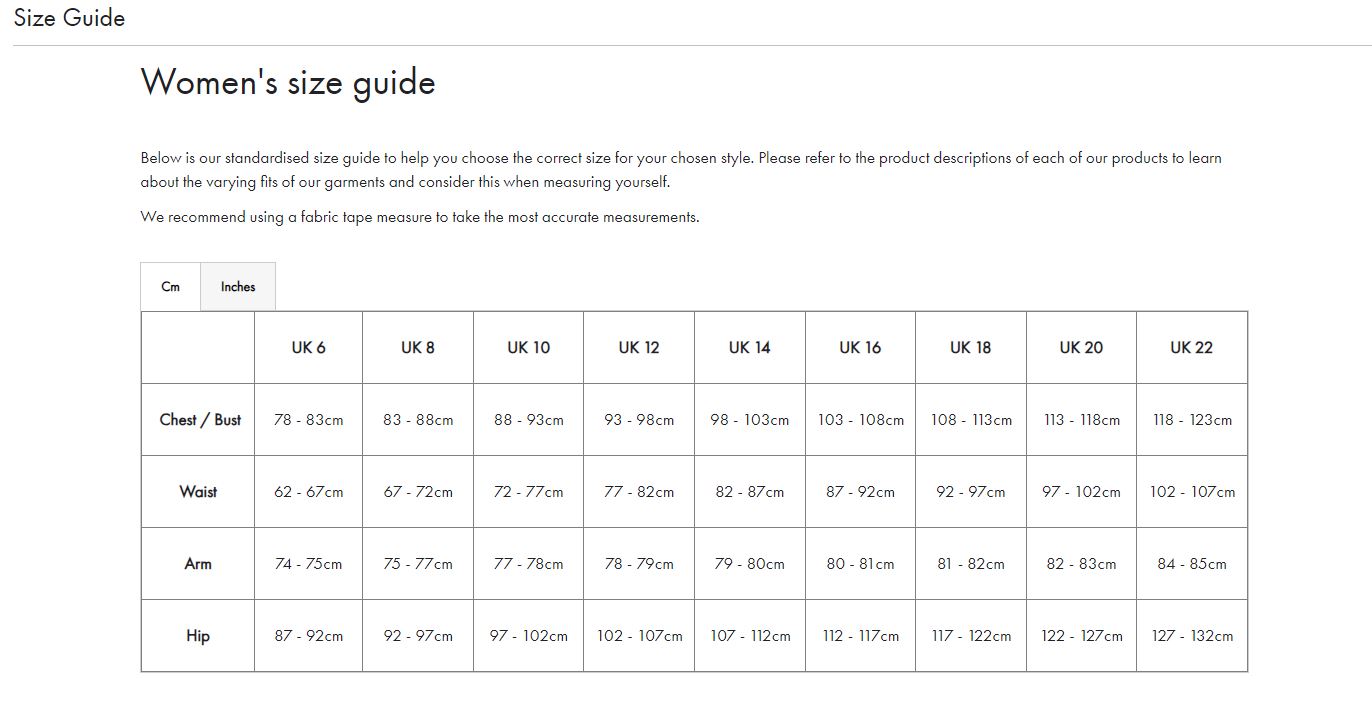 Barbour Women's - Size Guide