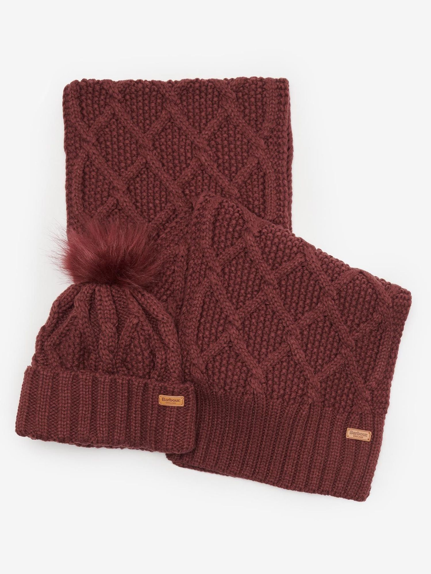 Barbour Ladies Ridley Beanie & Scarf Set Cabernet