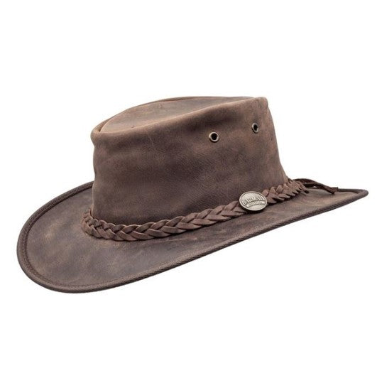 Barmah Foldaway Bronco Full Grain Leather Hat Brown 1