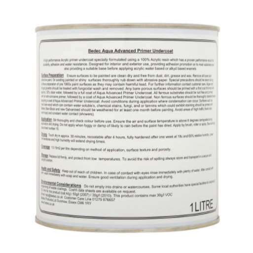 Bedec Aqua Advanced Primer Undercoat White 1L 2