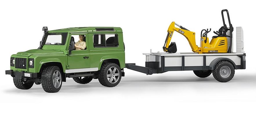 Bruder Land Rover Defender with Trailer, JC Excavator & Man 1.16 Scale 1