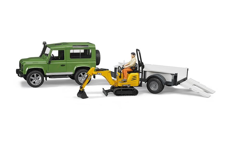 Bruder Land Rover Defender with Trailer, JC Excavator & Man 1.16 Scale 2