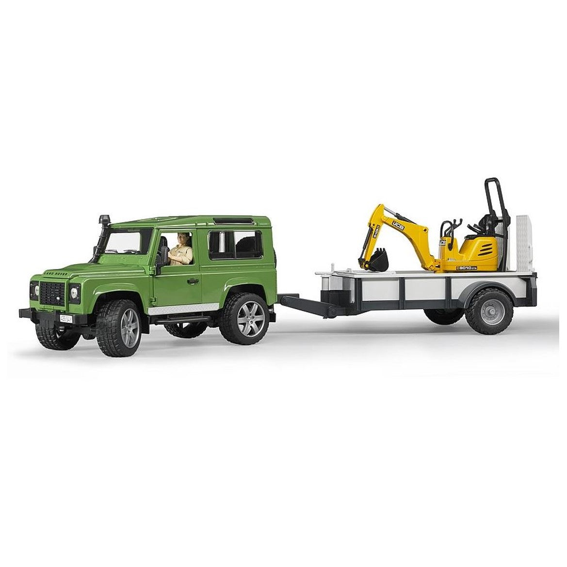 Bruder Land Rover Defender with Trailer, JC Excavator & Man 1.16 Scale