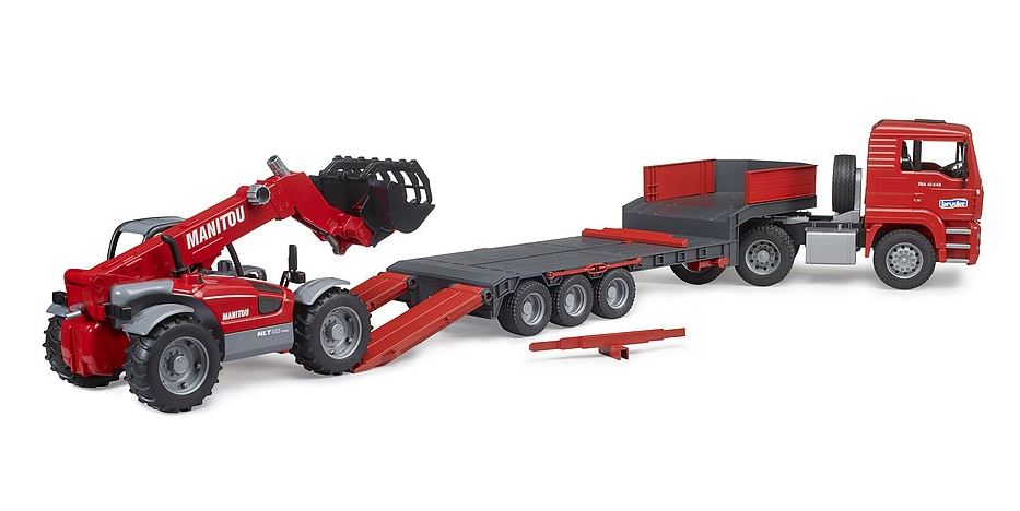 Bruder MAN TGA Truck with Low Loader Trailer & Manitou Telehandler 1.16 Scale 2