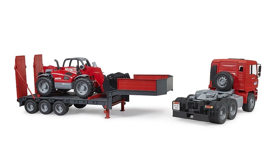Bruder MAN TGA Truck with Low Loader Trailer & Manitou Telehandler 1.16 Scale 3