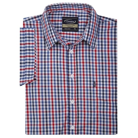 Champion Doncaster Men's Country Check Short Sleeve Shirt Blue 1