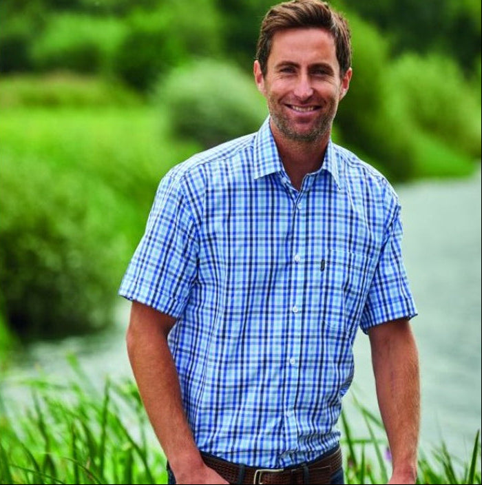 Champion Doncaster Men's Short Sleeve Check Shirt Light Blue 1